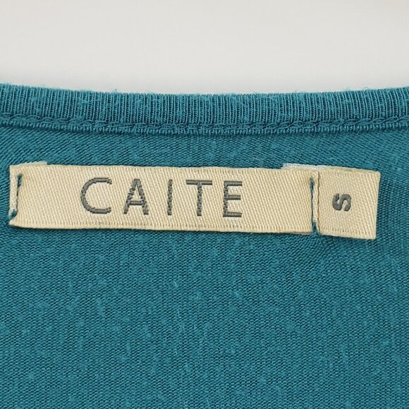 Caite Embroidered Tunic Top Women's S Teal Green V-Neck Curved Hemline Boho Long - Picture 2 of 8